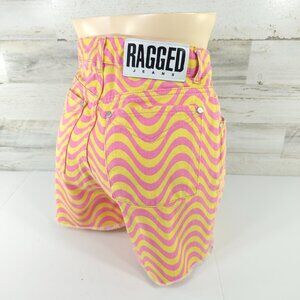 RAGGED JEANS WOMEN'S SIZE 28 SHORTS PINK YELLOW HI RISE 100% COTTON ZIP FLY *EUC
